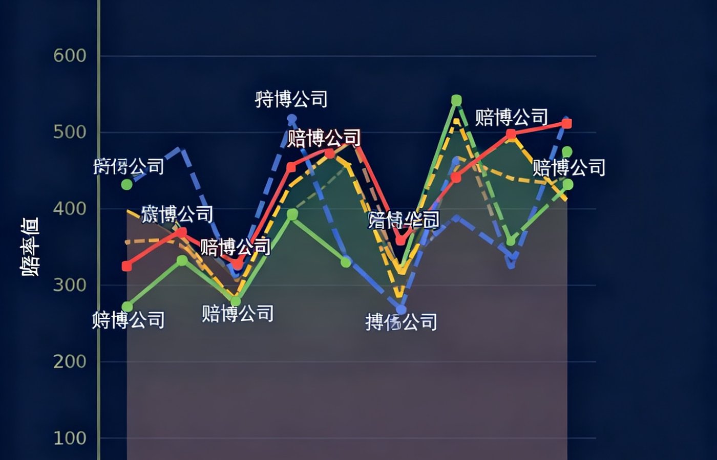 赔率走势分析仪表盘，折线图展示某场焦点赛事过去72小时内赔率波动，多条彩色曲线代表不同博彩公司的赔率变化对比
